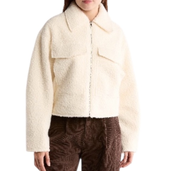 Elodie Women's Minimalist Cozy Full Zip Boucle Cream Jacket Sz XL - Picture 6 of 13